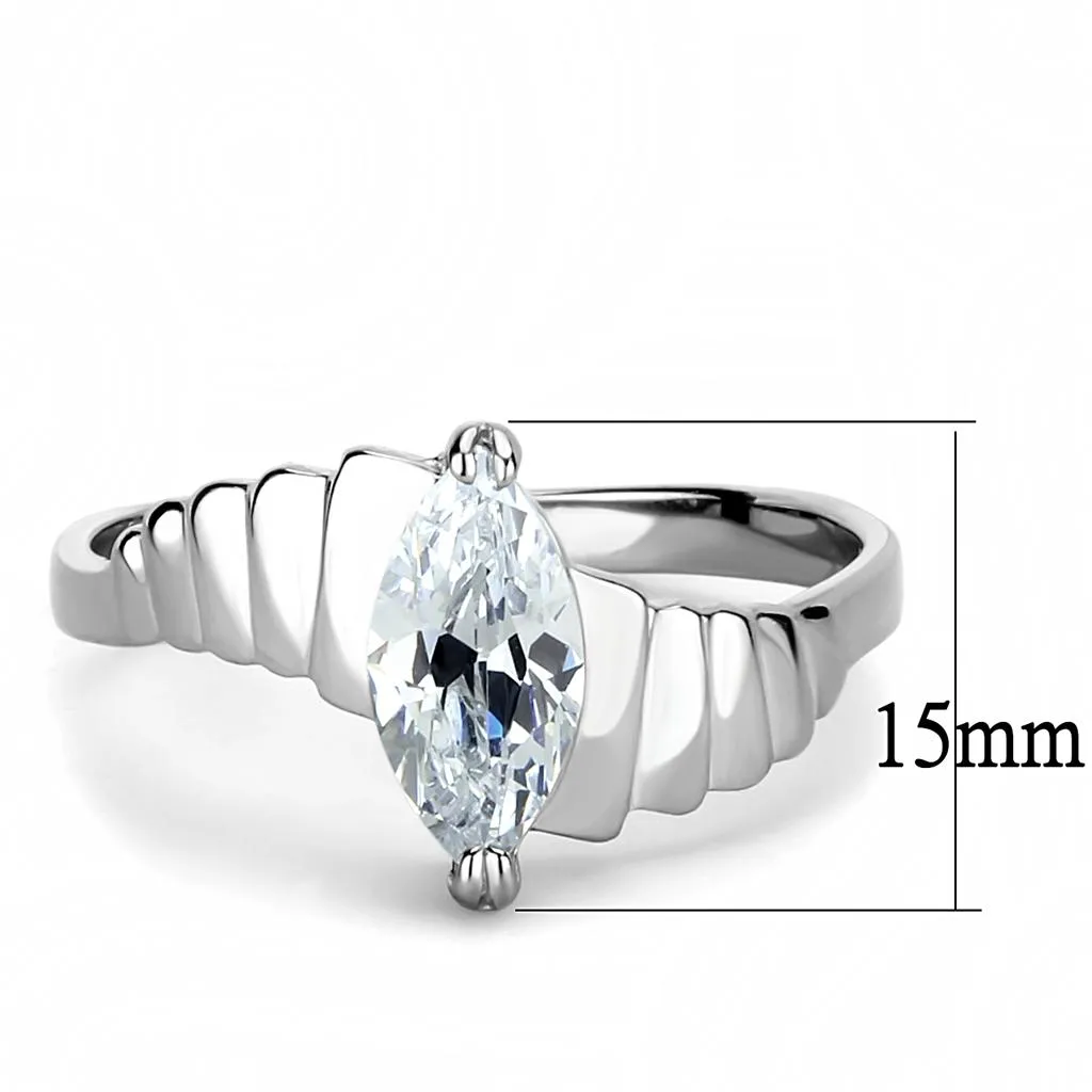 High polished (no plating) Stainless Steel Ring with AAA Grade CZ in Clear for Women Style TK3429