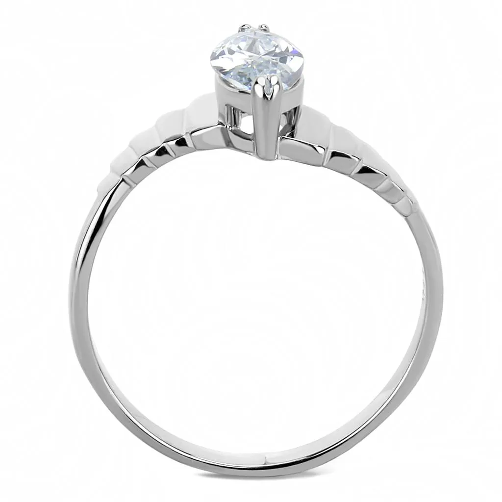 High polished (no plating) Stainless Steel Ring with AAA Grade CZ in Clear for Women Style TK3429