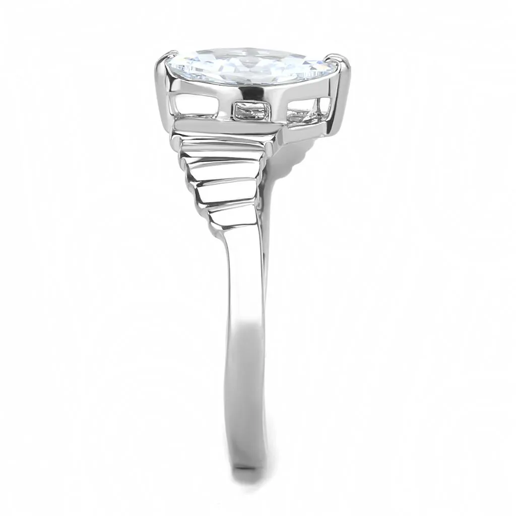 High polished (no plating) Stainless Steel Ring with AAA Grade CZ in Clear for Women Style TK3429