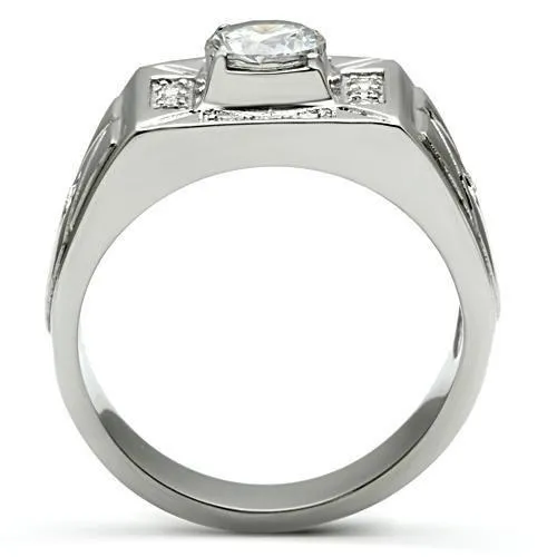 High polished (no plating) Stainless Steel Ring with AAA Grade CZ in Clear for Women Style TK486