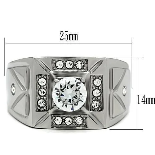 High polished (no plating) Stainless Steel Ring with AAA Grade CZ in Clear for Women Style TK486