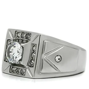 High polished (no plating) Stainless Steel Ring with AAA Grade CZ in Clear for Women Style TK486