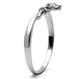 High polished (no plating) Stainless Steel Ring with AAA Grade CZ in Clear for Women Style TK627