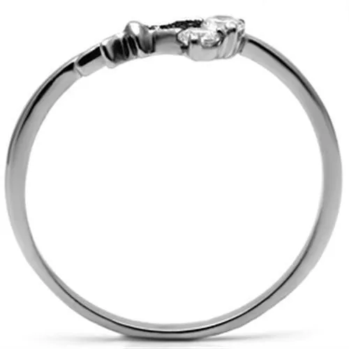 High polished (no plating) Stainless Steel Ring with AAA Grade CZ in Clear for Women Style TK627