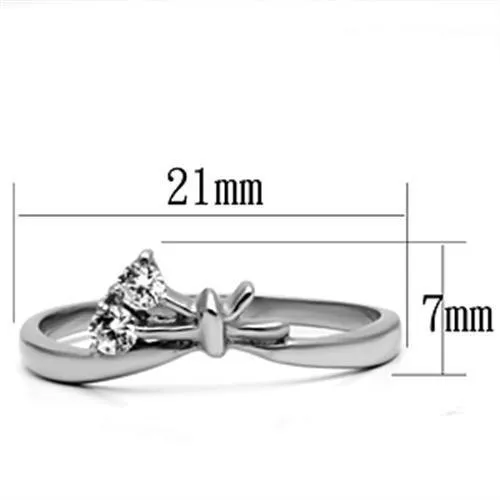 High polished (no plating) Stainless Steel Ring with AAA Grade CZ in Clear for Women Style TK627