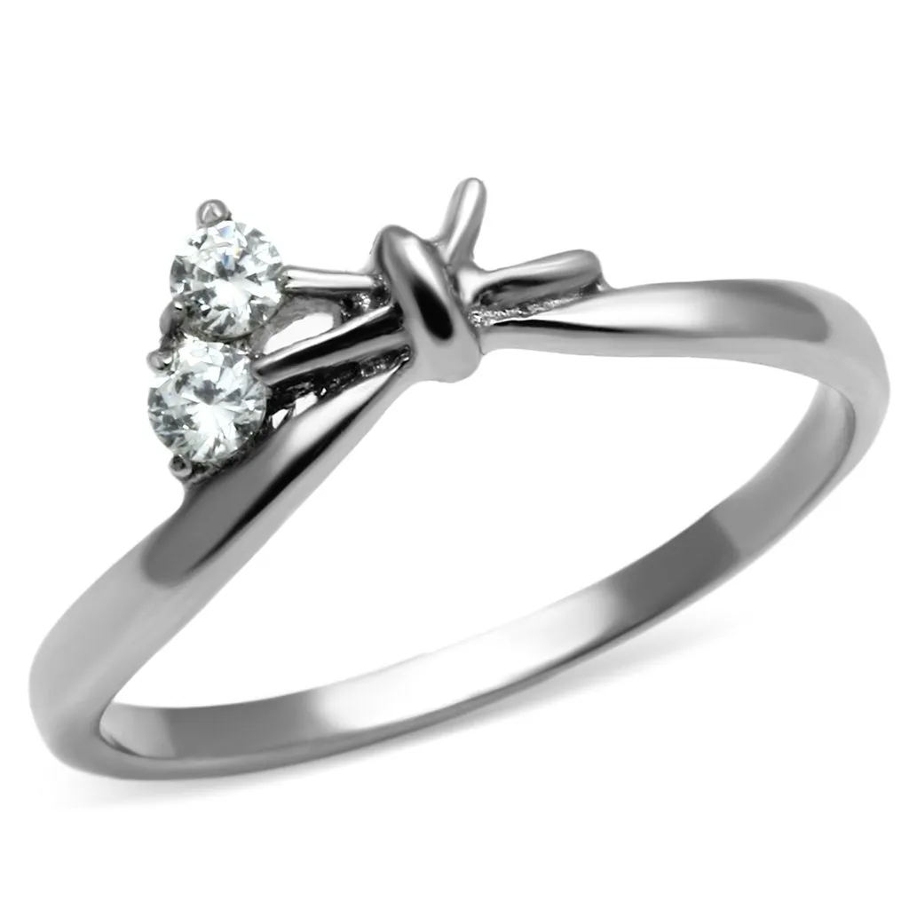 High polished (no plating) Stainless Steel Ring with AAA Grade CZ in Clear for Women Style TK627