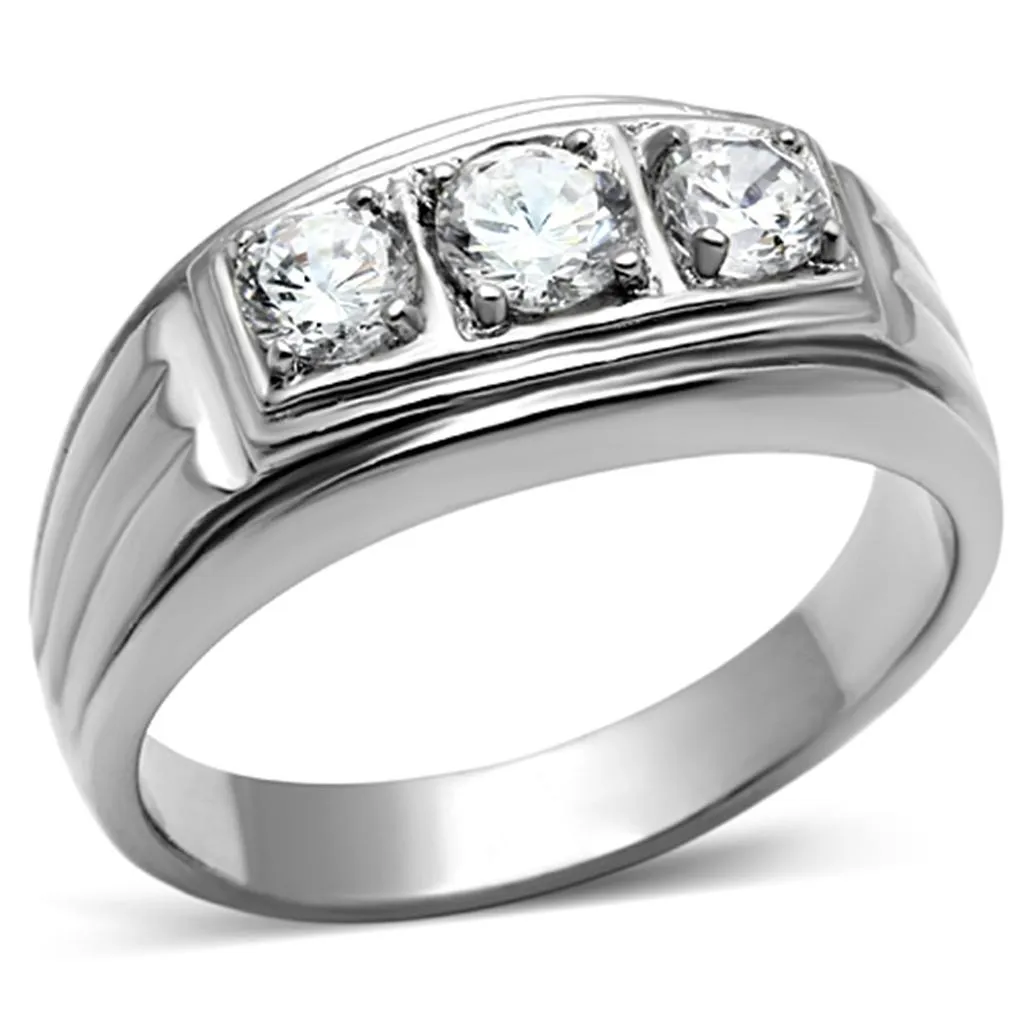 High polished (no plating) Stainless Steel Ring with AAA Grade CZ in Clear for Women Style TK946
