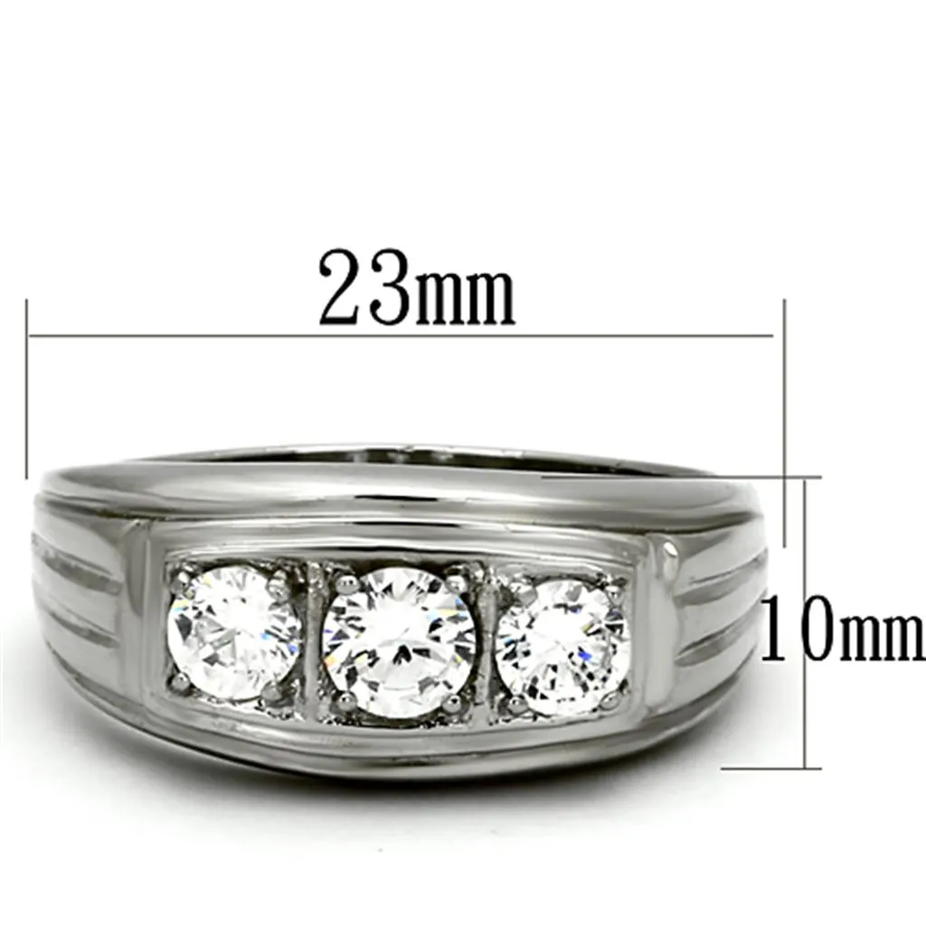 High polished (no plating) Stainless Steel Ring with AAA Grade CZ in Clear for Women Style TK946