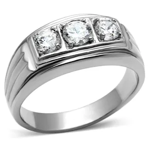High polished (no plating) Stainless Steel Ring with AAA Grade CZ in Clear for Women Style TK946