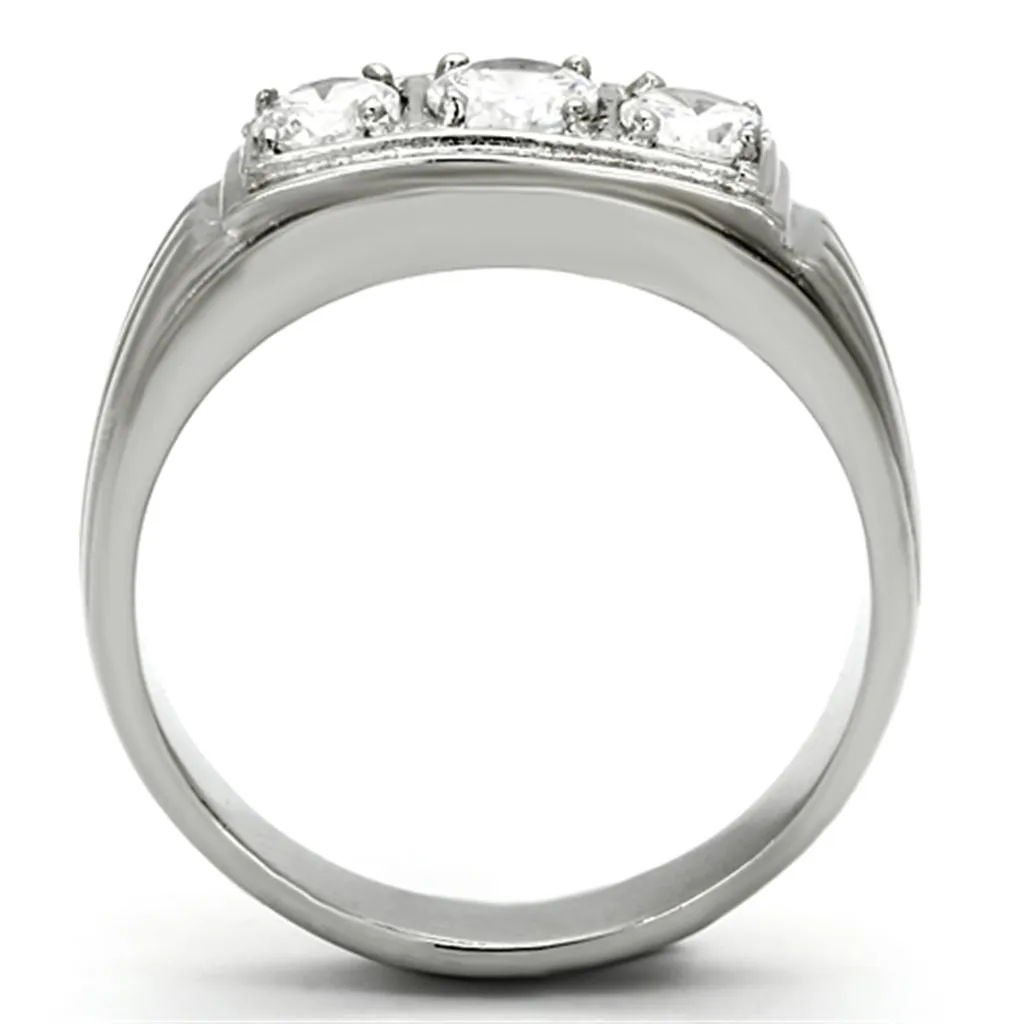 High polished (no plating) Stainless Steel Ring with AAA Grade CZ in Clear for Women Style TK946