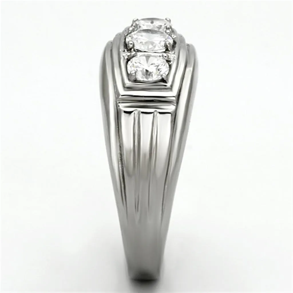 High polished (no plating) Stainless Steel Ring with AAA Grade CZ in Clear for Women Style TK946