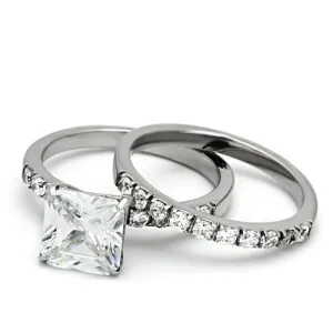 High polished (no plating) Stainless Steel Ring with AAA Grade CZ in Clear for Women Style TK975