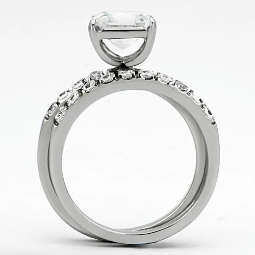 High polished (no plating) Stainless Steel Ring with AAA Grade CZ in Clear for Women Style TK975
