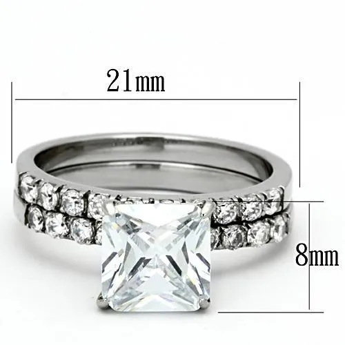 High polished (no plating) Stainless Steel Ring with AAA Grade CZ in Clear for Women Style TK975