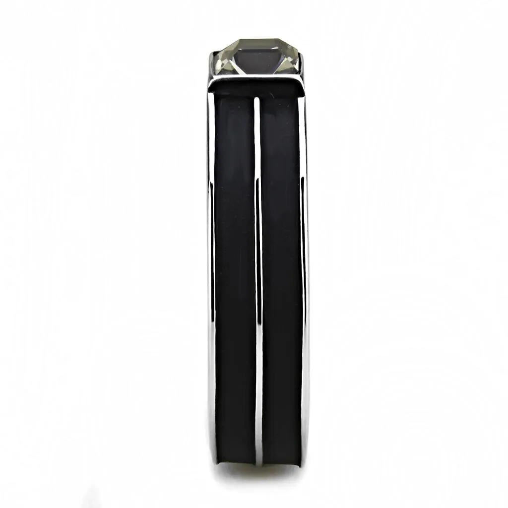 High polished (no plating) Stainless Steel Ring with Top Grade Crystal in Black Diamond for Women Style TK3292