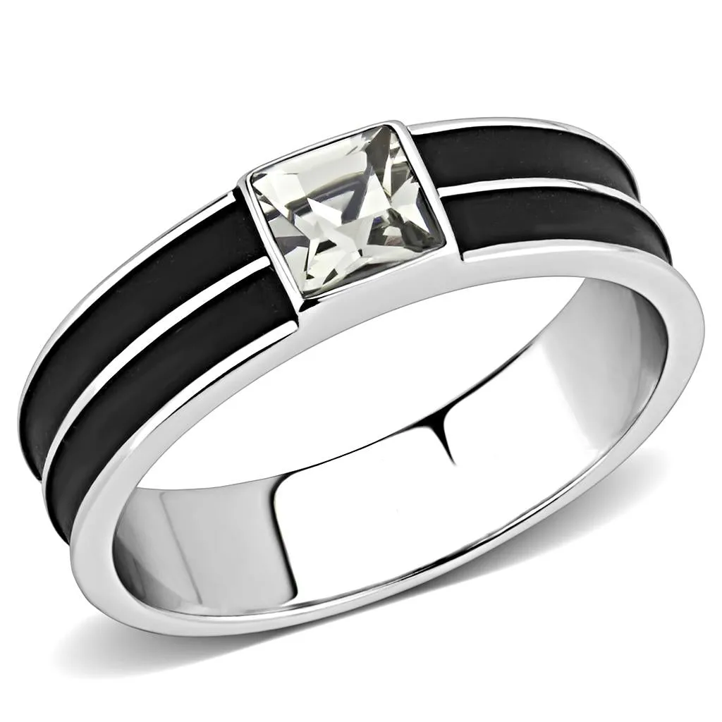 High polished (no plating) Stainless Steel Ring with Top Grade Crystal in Black Diamond for Women Style TK3292