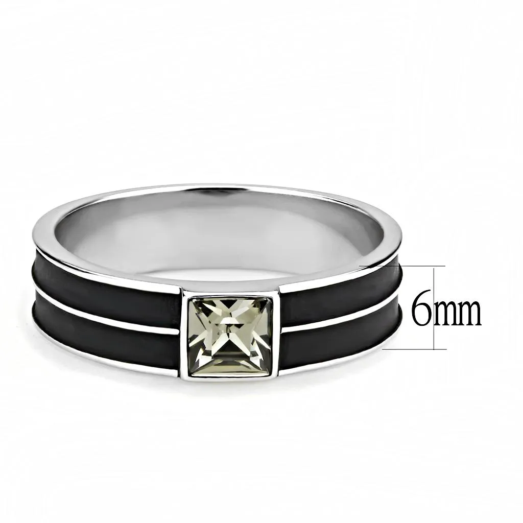 High polished (no plating) Stainless Steel Ring with Top Grade Crystal in Black Diamond for Women Style TK3292