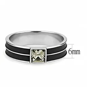 High polished (no plating) Stainless Steel Ring with Top Grade Crystal in Black Diamond for Women Style TK3292