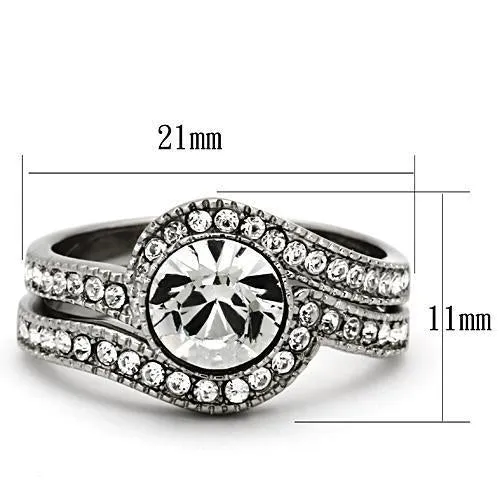 High polished (no plating) Stainless Steel Ring with Top Grade Crystal in Clear for Women Style TK1155