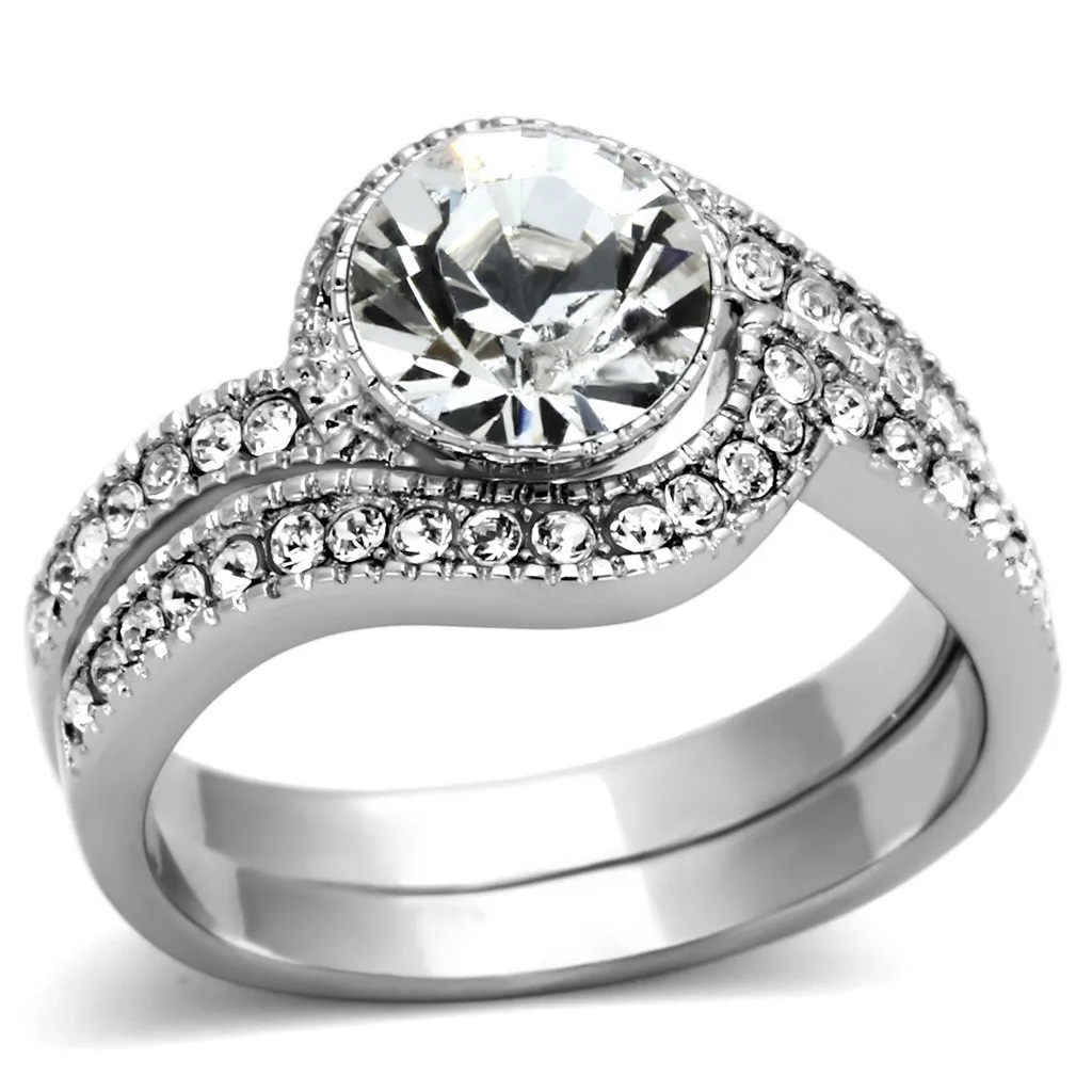 High polished (no plating) Stainless Steel Ring with Top Grade Crystal in Clear for Women Style TK1155
