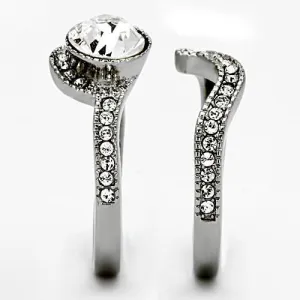 High polished (no plating) Stainless Steel Ring with Top Grade Crystal in Clear for Women Style TK1155
