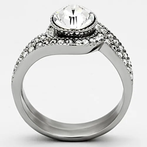 High polished (no plating) Stainless Steel Ring with Top Grade Crystal in Clear for Women Style TK1155