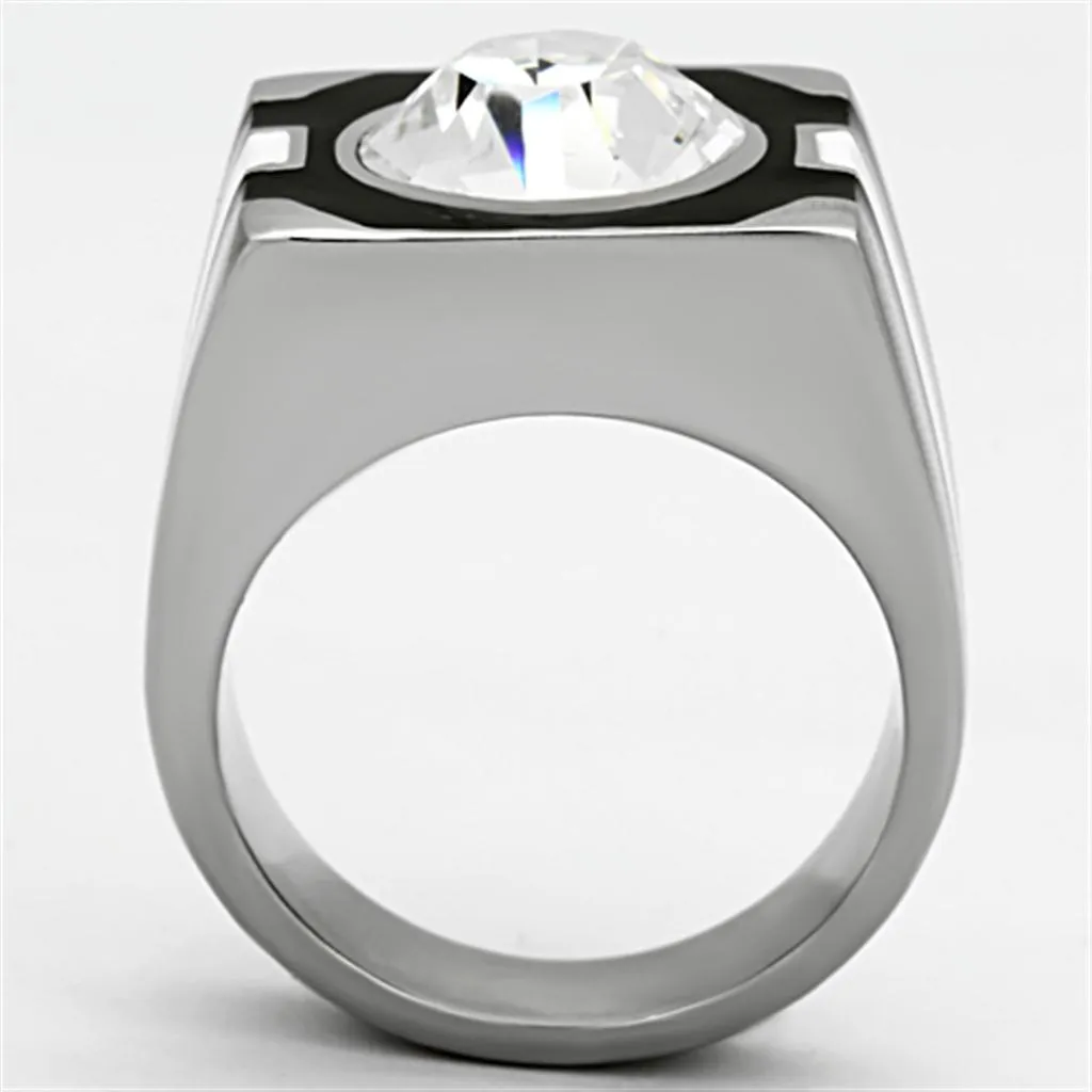 High polished (no plating) Stainless Steel Ring with Top Grade Crystal in Clear for Women Style TK1181