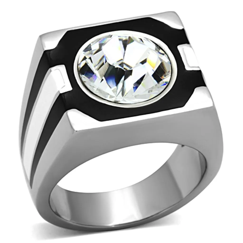 High polished (no plating) Stainless Steel Ring with Top Grade Crystal in Clear for Women Style TK1181