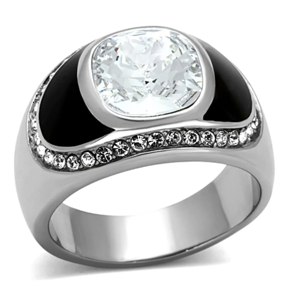 High polished (no plating) Stainless Steel Ring with Top Grade Crystal in Clear for Women Style TK1199