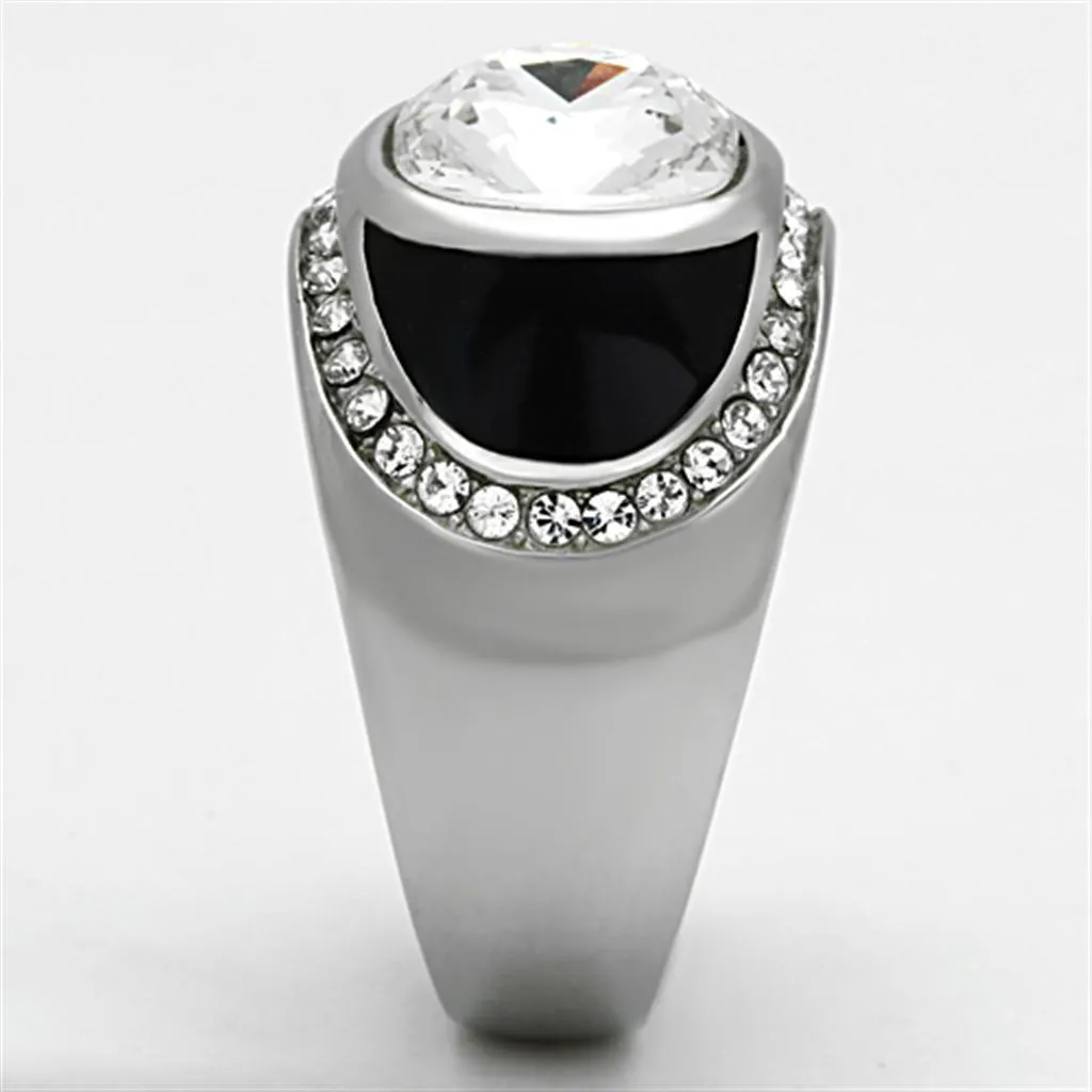 High polished (no plating) Stainless Steel Ring with Top Grade Crystal in Clear for Women Style TK1199