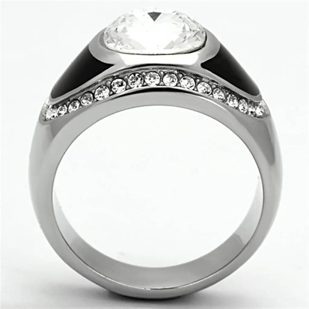 High polished (no plating) Stainless Steel Ring with Top Grade Crystal in Clear for Women Style TK1199