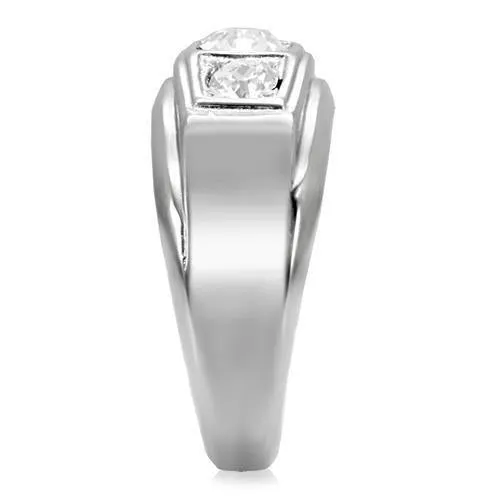 High polished (no plating) Stainless Steel Ring with Top Grade Crystal in Clear for Women Style TK119