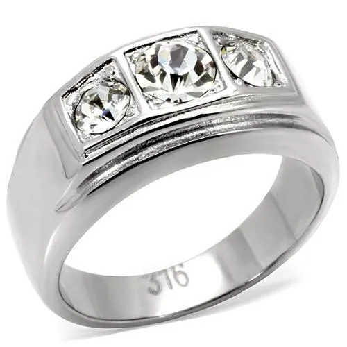 High polished (no plating) Stainless Steel Ring with Top Grade Crystal in Clear for Women Style TK119
