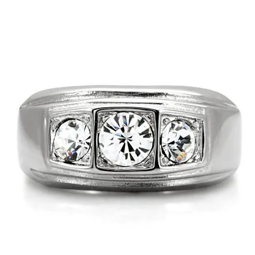 High polished (no plating) Stainless Steel Ring with Top Grade Crystal in Clear for Women Style TK119