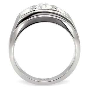 High polished (no plating) Stainless Steel Ring with Top Grade Crystal in Clear for Women Style TK119