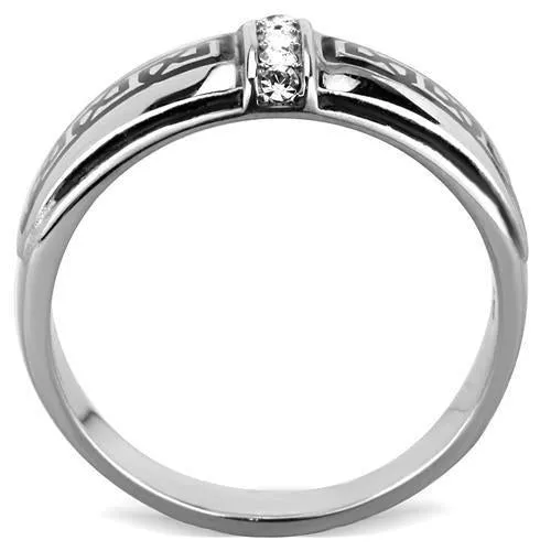 High polished (no plating) Stainless Steel Ring with Top Grade Crystal in Clear for Women Style TK1801