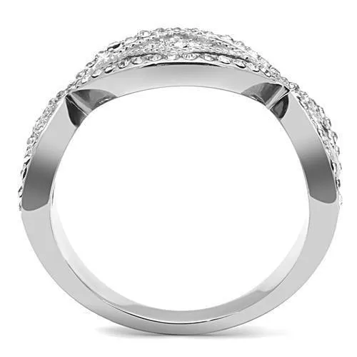 High polished (no plating) Stainless Steel Ring with Top Grade Crystal in Clear for Women Style TK3027