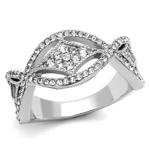 High polished (no plating) Stainless Steel Ring with Top Grade Crystal in Clear for Women Style TK3027