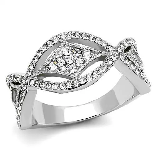 High polished (no plating) Stainless Steel Ring with Top Grade Crystal in Clear for Women Style TK3027