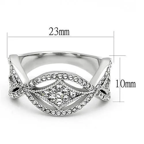 High polished (no plating) Stainless Steel Ring with Top Grade Crystal in Clear for Women Style TK3027