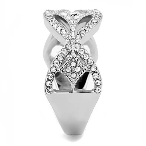High polished (no plating) Stainless Steel Ring with Top Grade Crystal in Clear for Women Style TK3027
