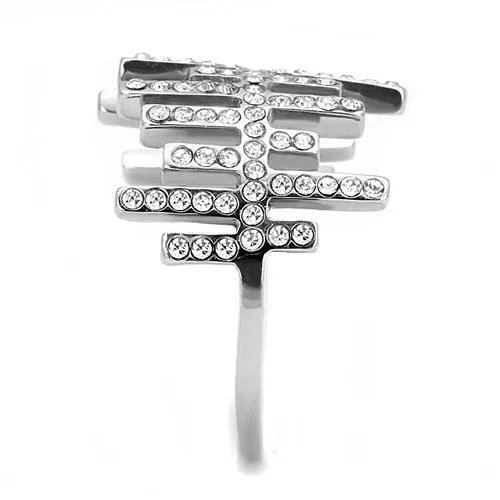 High polished (no plating) Stainless Steel Ring with Top Grade Crystal in Clear for Women Style TK3140