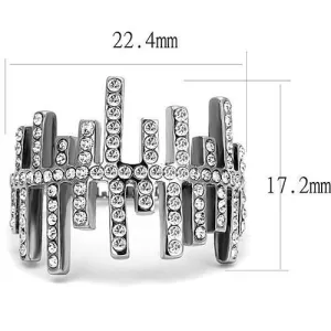 High polished (no plating) Stainless Steel Ring with Top Grade Crystal in Clear for Women Style TK3140