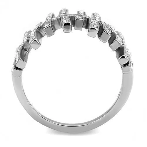 High polished (no plating) Stainless Steel Ring with Top Grade Crystal in Clear for Women Style TK3140