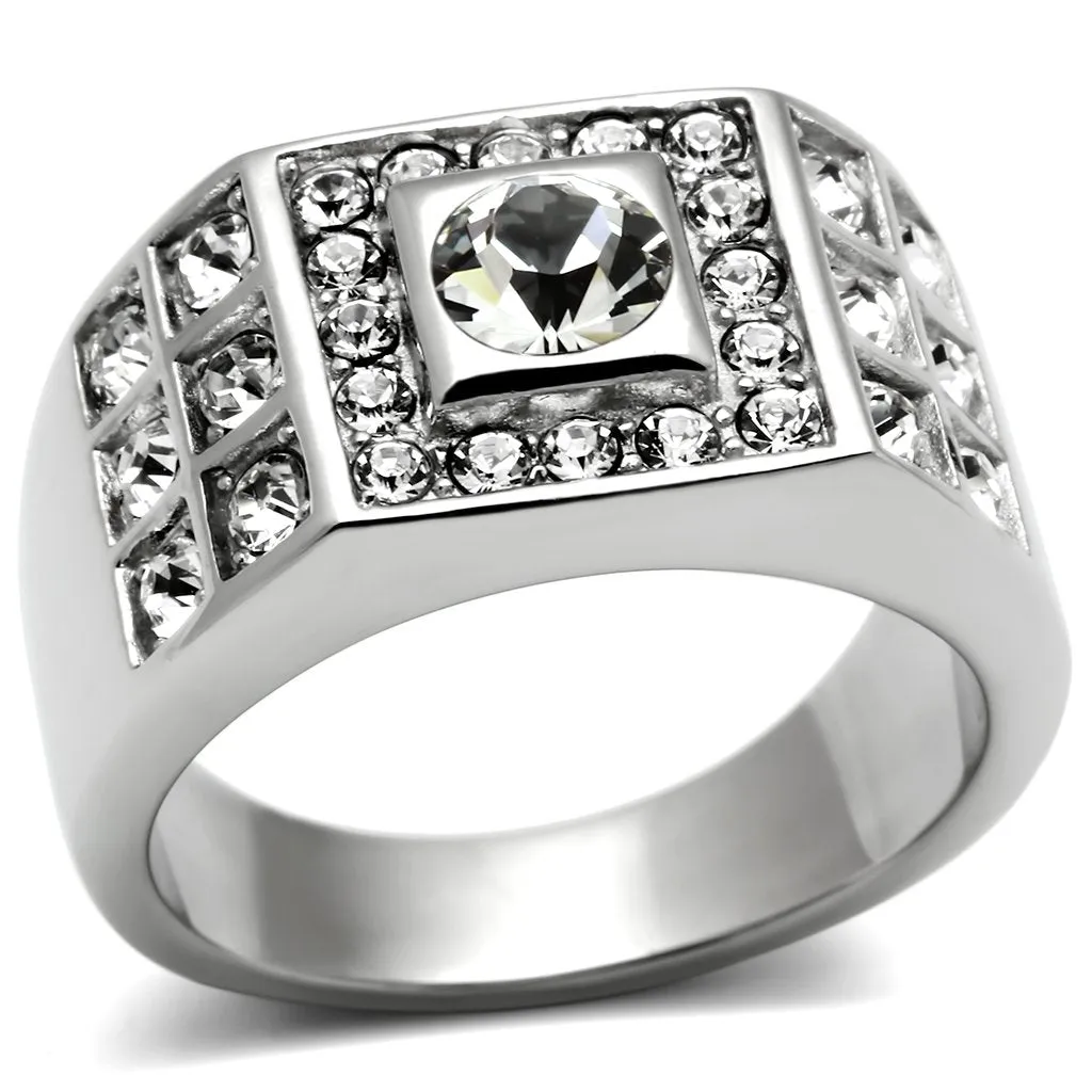 High polished (no plating) Stainless Steel Ring with Top Grade Crystal in Clear for Women Style TK350