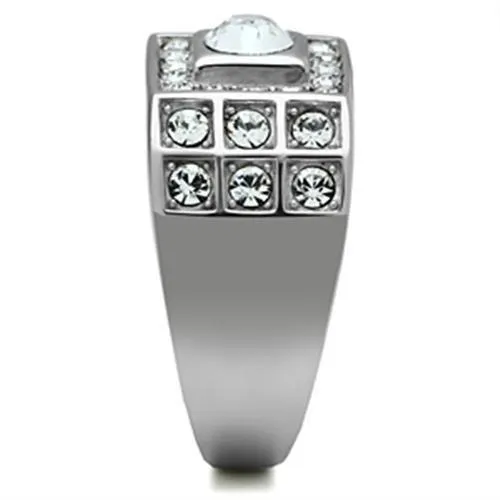 High polished (no plating) Stainless Steel Ring with Top Grade Crystal in Clear for Women Style TK350