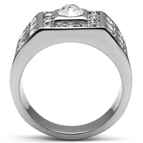 High polished (no plating) Stainless Steel Ring with Top Grade Crystal in Clear for Women Style TK350