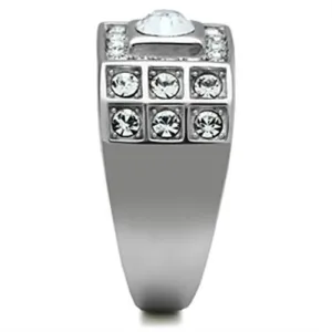 High polished (no plating) Stainless Steel Ring with Top Grade Crystal in Clear for Women Style TK350