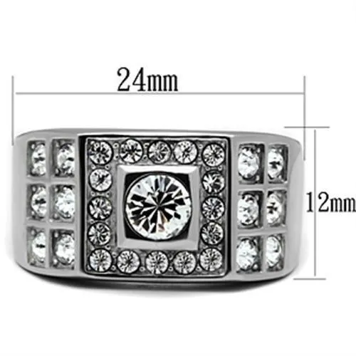 High polished (no plating) Stainless Steel Ring with Top Grade Crystal in Clear for Women Style TK350