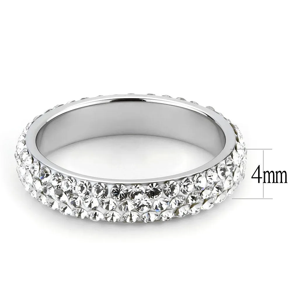 High polished (no plating) Stainless Steel Ring with Top Grade Crystal in Clear for Women Style TK3533